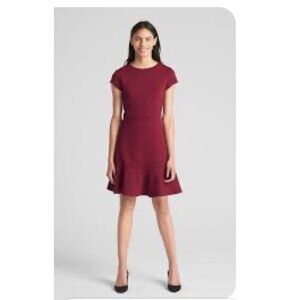 GAP Burgundy Peplum Fit & Flare Dress – Size 0, Knee-Length, Ponte Knit